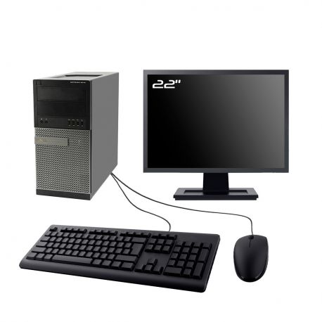 PC Dell Optiplex 9010 MT Ecran 22" Intel I7-3770 RAM 32Go SSD 500Go Wifi W11