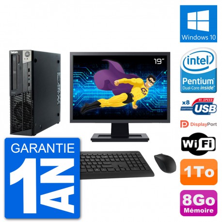 PC Lenovo M92p SFF Ecran 19" Intel G630 RAM 8Go Disque 1To Windows 10 Wifi