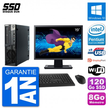 PC Lenovo M92p SFF Ecran 19" Intel G630 RAM 8Go SSD 120Go Windows 10 Wifi