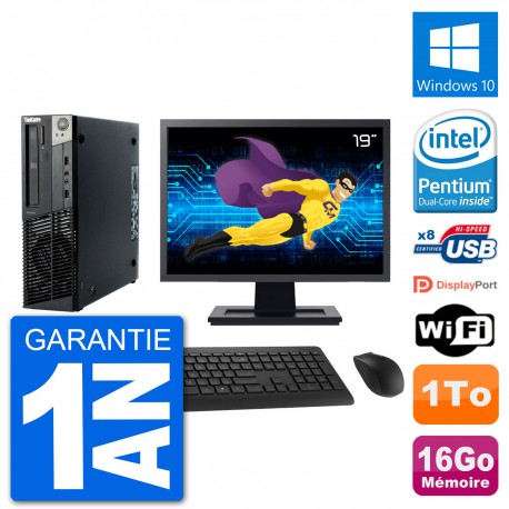 PC Lenovo M92p SFF Ecran 19" Intel G630 RAM 16Go Disque 1To Windows 10 Wifi