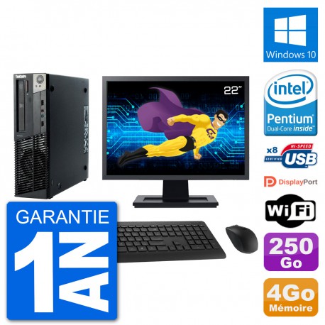 PC Lenovo M92p SFF Ecran 22" Intel G630 RAM 4Go Disque 250Go Windows 10 Wifi