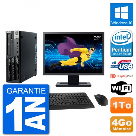 PC Lenovo M92p SFF Ecran 22" Intel G630 RAM 4Go Disque 1To Windows 10 Wifi