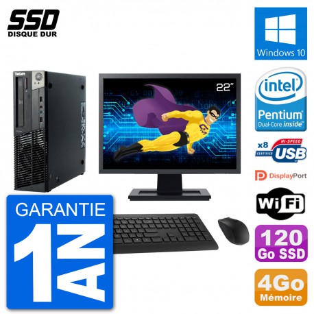 PC Lenovo M92p SFF Ecran 22" Intel G630 RAM 4Go SSD 120Go Windows 10 Wifi