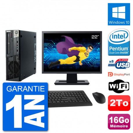 PC Lenovo M92p SFF Ecran 22" Intel G630 RAM 16Go Disque 2To Windows 10 Wifi
