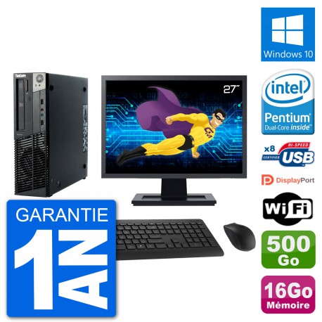 PC Lenovo M92p SFF Ecran 27" Intel G630 RAM 16Go Disque 500Go Windows 10 Wifi