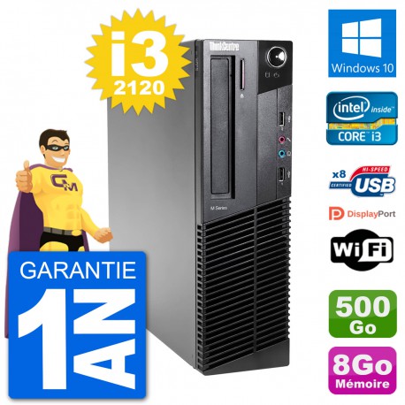 PC Lenovo M92p SFF Intel i3-2120 RAM 8Go Disque Dur 500Go Windows 10 Wifi