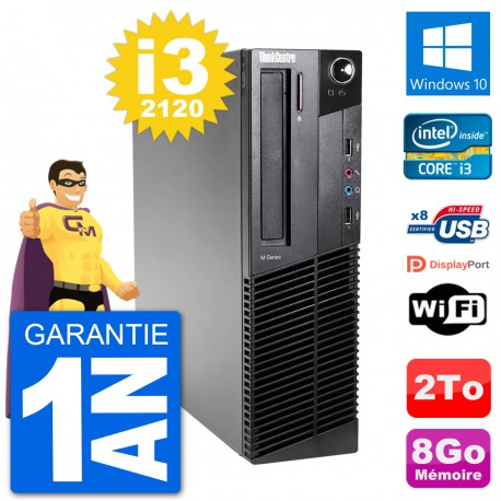 PC Lenovo M92p SFF Intel i3-2120 RAM 8Go Disque Dur 2To Windows 10 Wifi