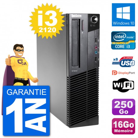 PC Lenovo M92p SFF Intel i3-2120 RAM 16Go Disque Dur 250Go Windows 10 Wifi