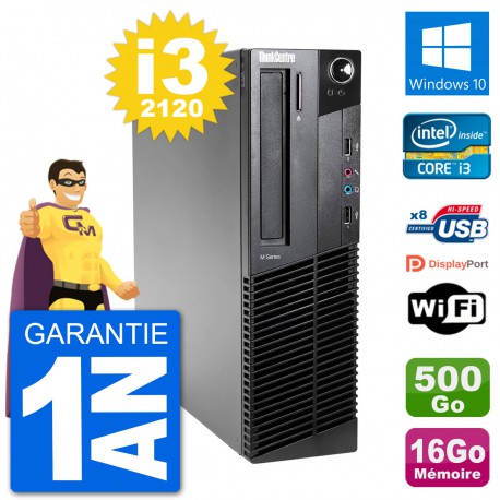 PC Lenovo M92p SFF Intel i3-2120 RAM 16Go Disque Dur 500Go Windows 10 Wifi