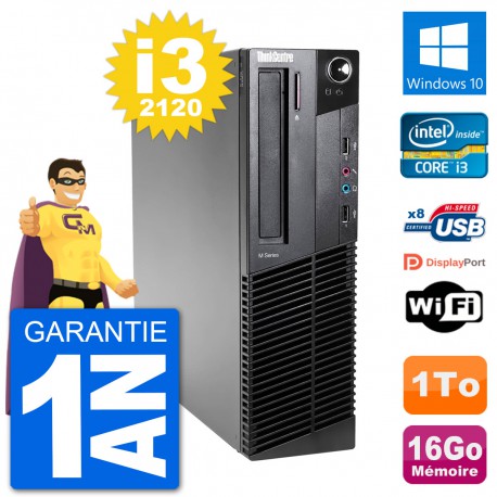 PC Lenovo M92p SFF Intel i3-2120 RAM 16Go Disque Dur 1To Windows 10 Wifi