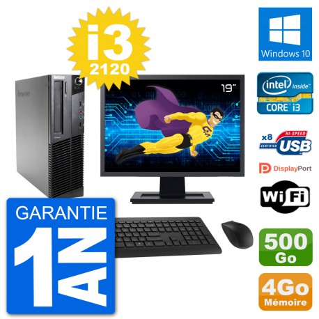 PC Lenovo M92p SFF Ecran 19" Intel i3-2120 RAM 4Go Disque 500Go Windows 10 Wifi