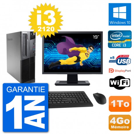 PC Lenovo M92p SFF Ecran 19" Intel i3-2120 RAM 4Go Disque 1To Windows 10 Wifi