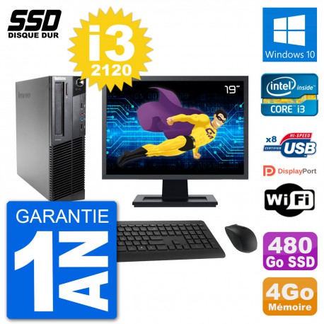 PC Lenovo M92p SFF Ecran 19" Intel i3-2120 RAM 4Go SSD 480Go Windows 10 Wifi