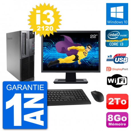 PC Lenovo M92p SFF Ecran 22" Intel i3-2120 RAM 8Go Disque 2To Windows 10 Wifi