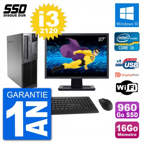 PC Lenovo M92p SFF Ecran 27" Intel i3-2120 RAM 16Go SSD 960Go Windows 10 Wifi