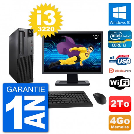 PC Lenovo M92p SFF Ecran 19" Intel i3-3220 RAM 4Go Disque 2To Windows 10 Wifi
