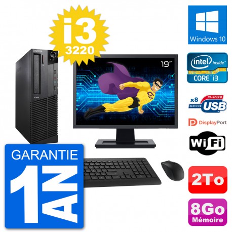 PC Lenovo M92p SFF Ecran 19" Intel i3-3220 RAM 8Go Disque 2To Windows 10 Wifi