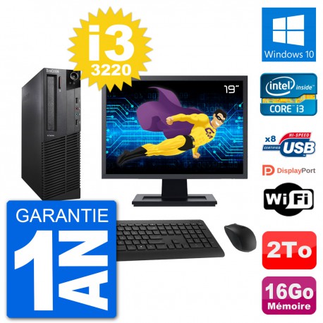 PC Lenovo M92p SFF Ecran 19" Intel i3-3220 RAM 16Go Disque 2To Windows 10 Wifi