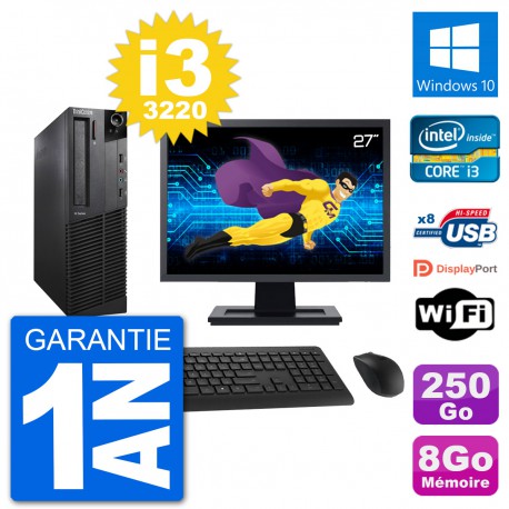 PC Lenovo M92p SFF Ecran 27" Intel i3-3220 RAM 8Go Disque 250Go Windows 10 Wifi