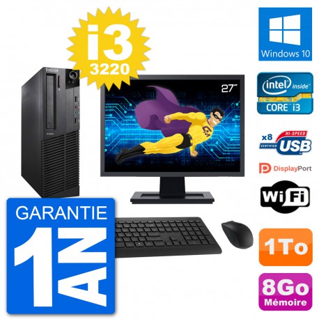 PC Lenovo M92p SFF Ecran 27" Intel i3-3220 RAM 8Go Disque 1To Windows 10 Wifi