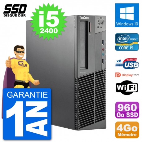 PC Lenovo ThinkCentre M92p SFF Intel i5-2400 RAM 4Go SSD 960Go Windows 10 Wifi