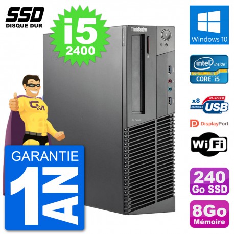 PC Lenovo ThinkCentre M92p SFF Intel i5-2400 RAM 8Go SSD 240Go Windows 10 Wifi
