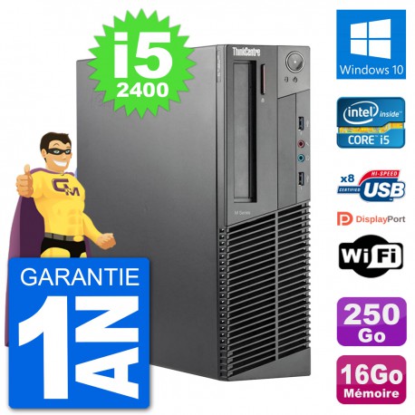 PC Lenovo M92p SFF Intel i5-2400 RAM 16Go Disque Dur 250Go Windows 10 Wifi