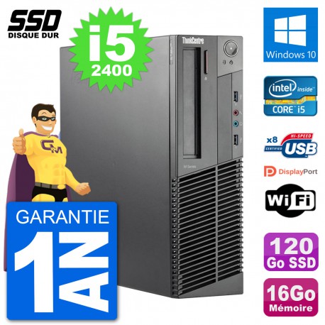 PC Lenovo ThinkCentre M92p SFF Intel i5-2400 RAM 16Go SSD 120Go Windows 10 Wifi