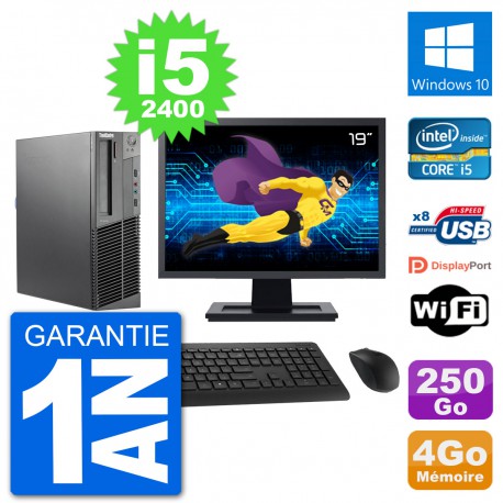 PC Lenovo M92p SFF Ecran 19" Intel i5-2400 RAM 4Go Disque 250Go Windows 10 Wifi