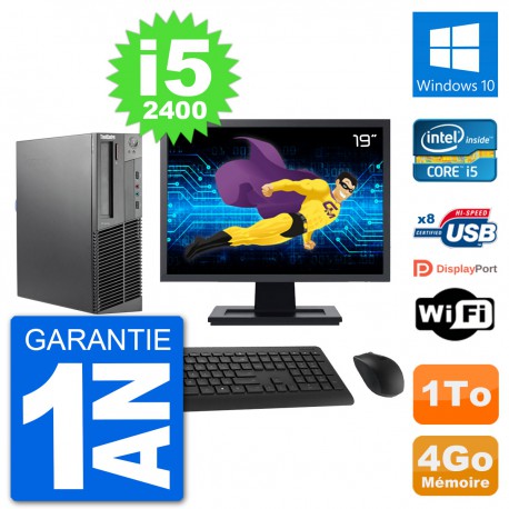PC Lenovo M92p SFF Ecran 19" Intel i5-2400 RAM 4Go Disque 1To Windows 10 Wifi