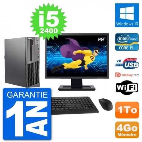 PC Lenovo M92p SFF Ecran 22" Intel i5-2400 RAM 4Go Disque 1To Windows 10 Wifi