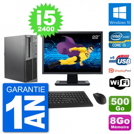PC Lenovo M92p SFF Ecran 22" Intel i5-2400 RAM 8Go Disque 500Go Windows 10 Wifi