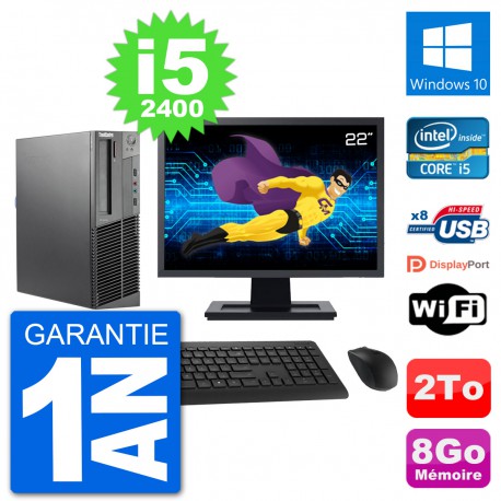 PC Lenovo M92p SFF Ecran 22" Intel i5-2400 RAM 8Go Disque 2To Windows 10 Wifi