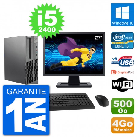 PC Lenovo M92p SFF Ecran 27" Intel i5-2400 RAM 4Go Disque 500Go Windows 10 Wifi