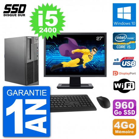 PC Lenovo M92p SFF Ecran 27" Intel i5-2400 RAM 4Go SSD 960Go Windows 10 Wifi