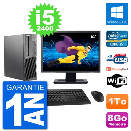PC Lenovo M92p SFF Ecran 27" Intel i5-2400 RAM 8Go Disque 1To Windows 10 Wifi
