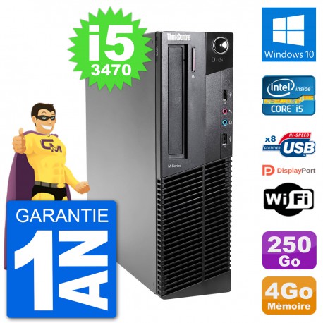 PC Lenovo M92p SFF Intel i5-3470 RAM 4Go Disque Dur 250Go Windows 10 Wifi