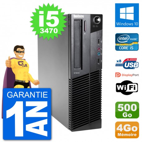 PC Lenovo M92p SFF Intel i5-3470 RAM 4Go Disque Dur 500Go Windows 10 Wifi