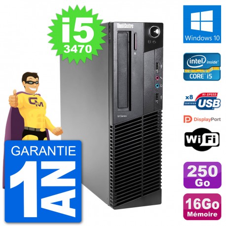 PC Lenovo M92p SFF Intel i5-3470 RAM 16Go Disque Dur 250Go Windows 10 Wifi