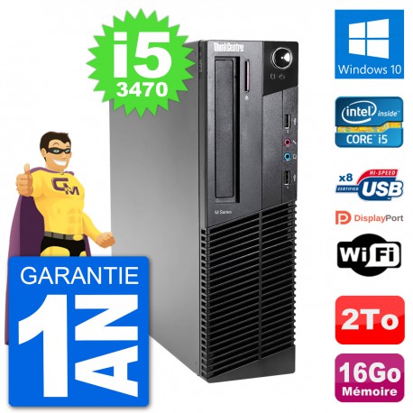 PC Lenovo M92p SFF Intel i5-3470 RAM 16Go Disque Dur 2To Windows 10 Wifi