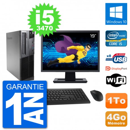 PC Lenovo M92p SFF Ecran 19" Intel i5-3470 RAM 4Go Disque 1To Windows 10 Wifi