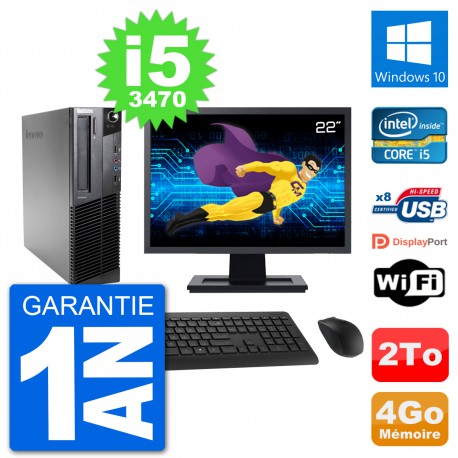 PC Lenovo M92p SFF Ecran 22" Intel i5-3470 RAM 4Go Disque 2To Windows 10 Wifi