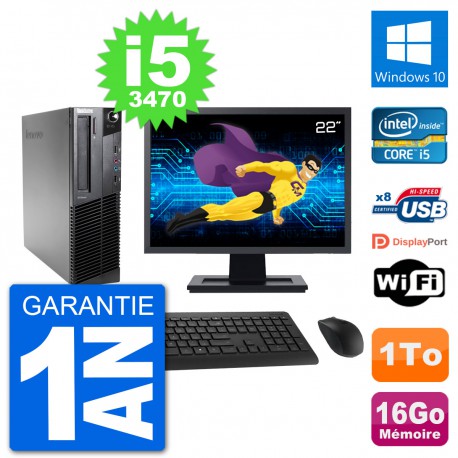 PC Lenovo M92p SFF Ecran 22" Intel i5-3470 RAM 16Go Disque 1To Windows 10 Wifi