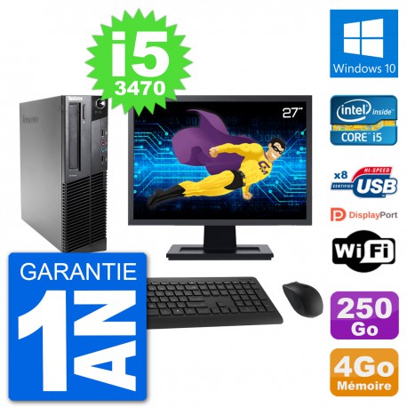 PC Lenovo M92p SFF Ecran 27" Intel i5-3470 RAM 4Go Disque 250Go Windows 10 Wifi