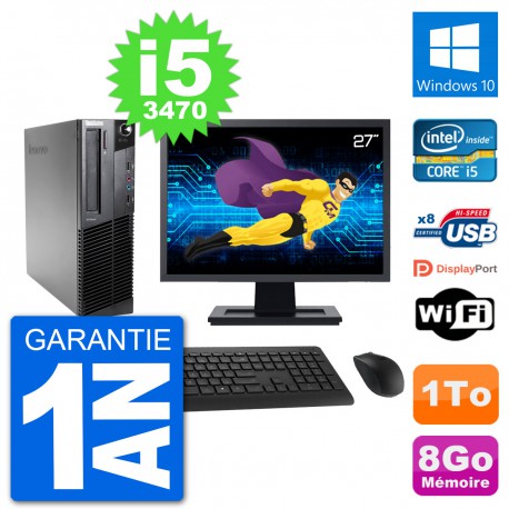 PC Lenovo M92p SFF Ecran 27" Intel i5-3470 RAM 8Go Disque 1To Windows 10 Wifi