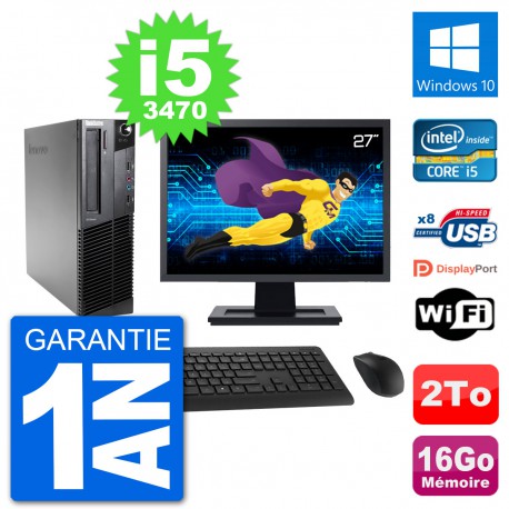 PC Lenovo M92p SFF Ecran 27" Intel i5-3470 RAM 16Go Disque 2To Windows 10 Wifi