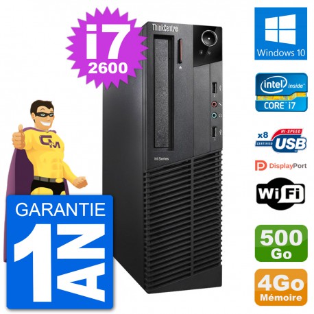 PC Lenovo M92p SFF Intel i7-2600 RAM 4Go Disque Dur 500Go Windows 10 Wifi