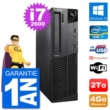 PC Lenovo M92p SFF Intel i7-2600 RAM 4Go Disque Dur 2To Windows 10 Wifi