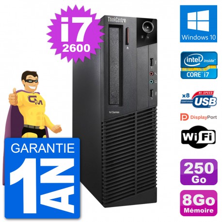 PC Lenovo M92p SFF Intel i7-2600 RAM 8Go Disque Dur 250Go Windows 10 Wifi