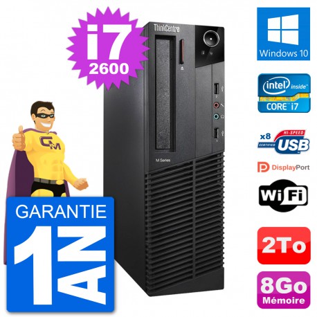 PC Lenovo M92p SFF Intel i7-2600 RAM 8Go Disque Dur 2To Windows 10 Wifi